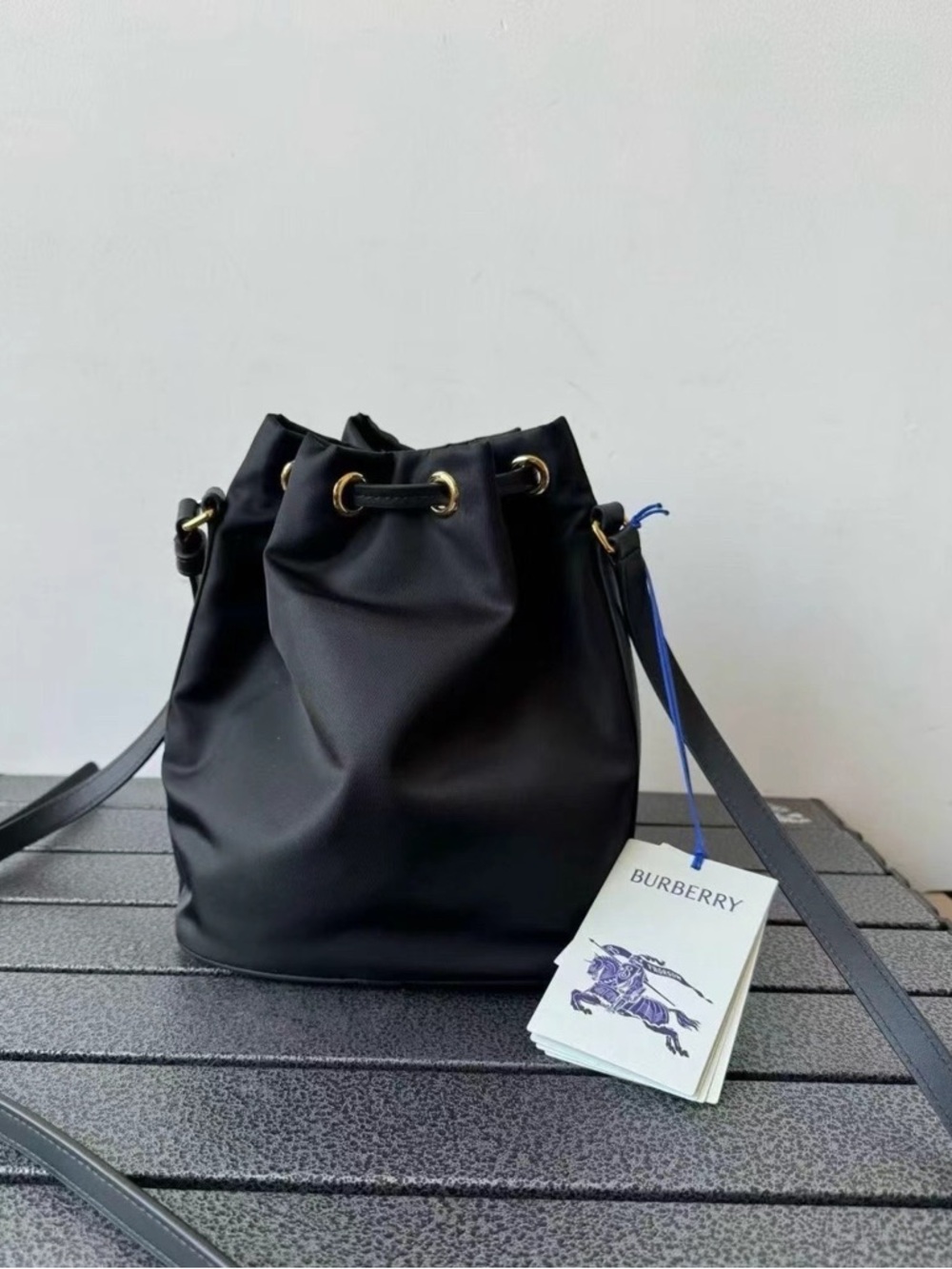 Sale ends 5/1 Burberry Black Mini Drawstring Bucket Bag with Gold Hardware New - Picture 3 of 8